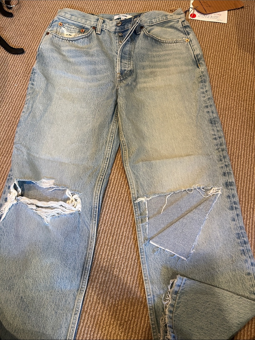 NEW RE/ DONE breezy indigo wide leg high rise distressed holes jeans read